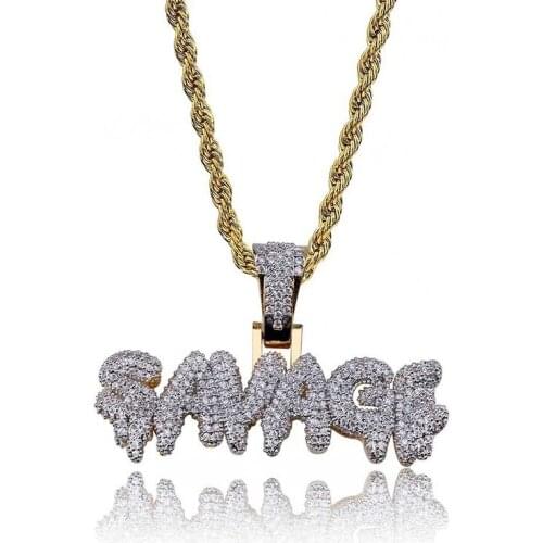 Hip Hop Necklace Brass Gold Color Iced Out Chains Micro Pave Cubic Zircon SAVAGE Pendant Necklace Charm for Men Gifts