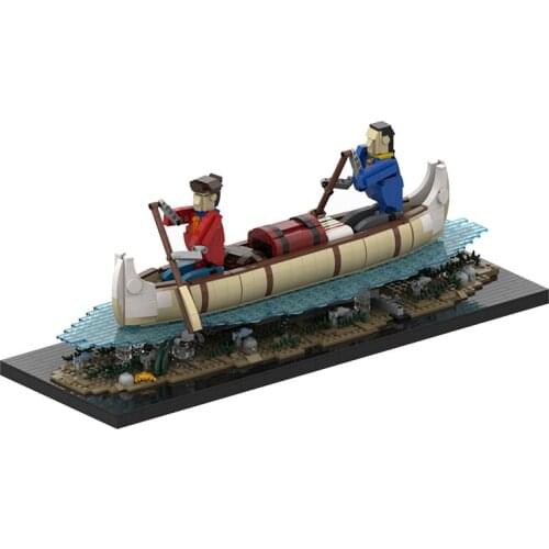 MOC Offshore Paddling Fishing Boat Dragon Race Canoe Great Vehicles Bricks Building Blocks Diy Model Toys F Childrens Kids Gift