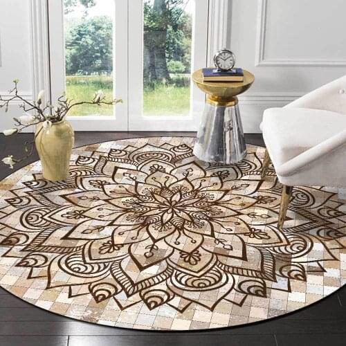 Geometric Print Round Carpet for Home Living Room Mandala Flannel Bedroom Bedside Rugs Ethnic Anti Slip Floor Mat Parlor Carpets
