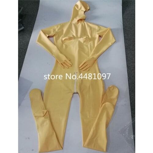 Latex Catsuit Rubber Bodysuits with Back Zip Hoods Mask and Gloves Socks Full Set Halloween Cosplay Costume for Women