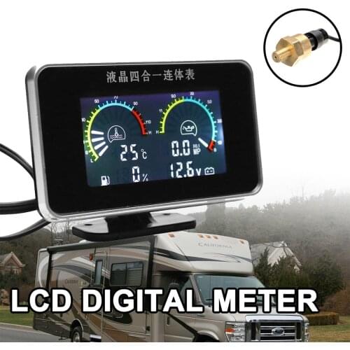 Oil Voltage Pressure Fuel Water Temp 4in1 LCD Car Digital Gauge Meter M10 Auto Replacement Parts 12V 24V
