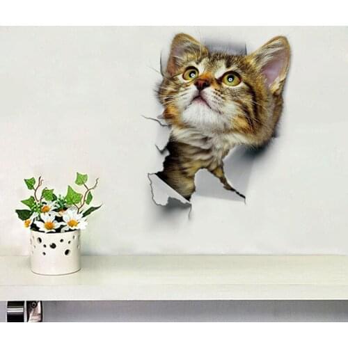 Candiway 3D cats Wall Sticker Toilet Stickers Hole View Vivid Bathroom room Decoration Animal Vinyl Decals Art Sticker NE123A