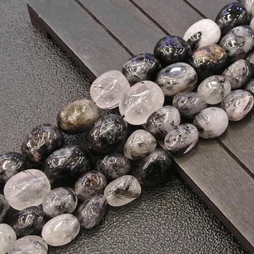 Natural Black Rutilated Quartz Beads Freefrom Potato DIY Loose Beads For Jewelry Making Beads Accessories 15'' Women Men Gift