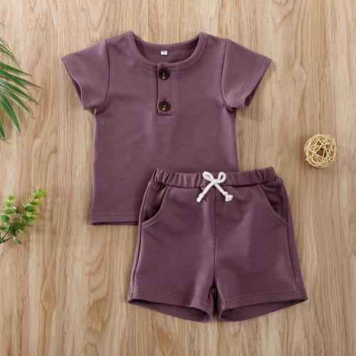 Pudcoco Toddler Baby Boy Clothes Solid Color Short Sleeve T-Shirt Tops Short Pants 2Pcs Outfits Cotton Casual Clothes