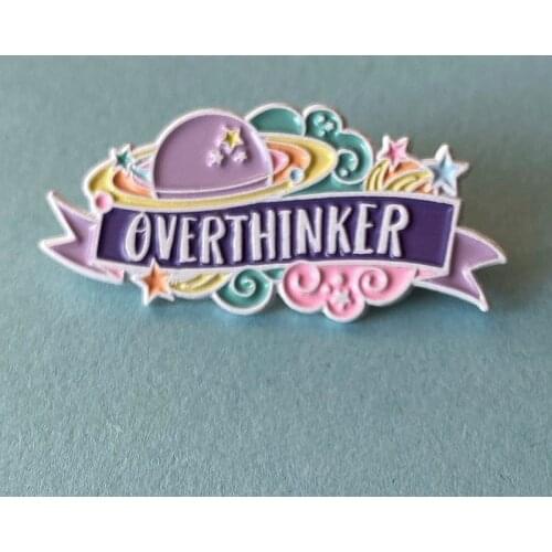 Overthinker Planet Universe Enamel Brooch Pin Backpack Hat Bag Collar Lapel Pins Badges Women Mens Fashion Jewelry Accessories