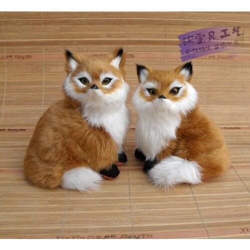 A pair of cute simulation fox toys polyethylene & furs yellow sitting fox dolls about 14x10x10cm&12x10x10cm 2092