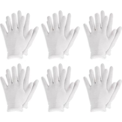 6 Pairs White Cotton Gloves Work Gloves Thin and Reusable Soft Work Gloves for Dry Hand Spa and Coin Jewelry Inspection