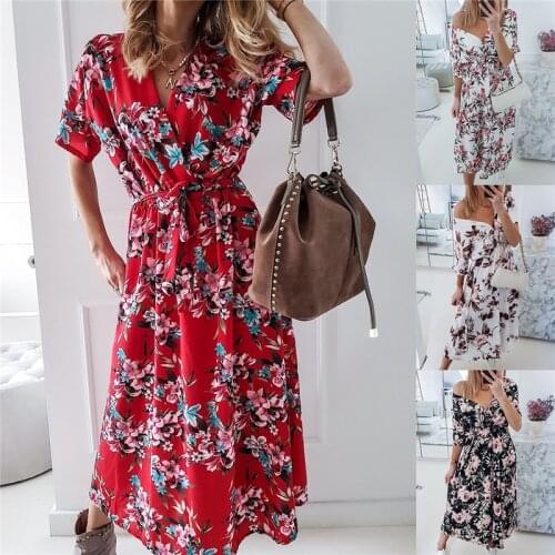 Elegant Women Summer Print A-Line Dress Patchwork Design Bandage Decor V-Neck Short Sleeve Mid Waist Slim Dress for Streetwear