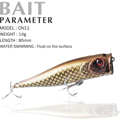 Popper Lure 85mm 14g Float on the Surface Swimbait Hard Bait High Carbon Steel Hook Double Color Baits