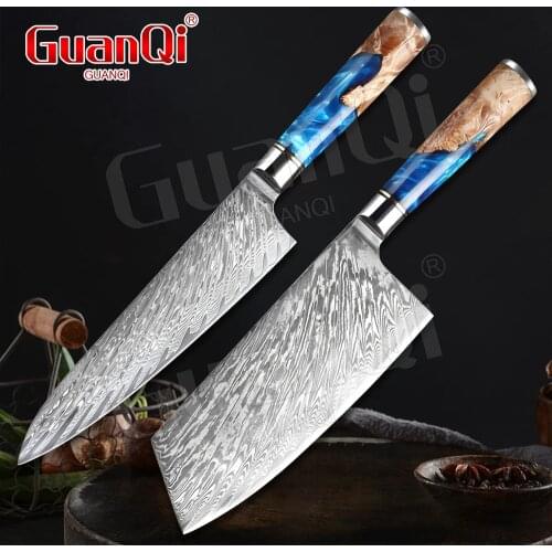 Damascus Steel Chef Knives Resin Handle Kitchen Cleaver Knife Slicing Knife Stainless Steel Kitchen Knife Meat Chopping Cleaver