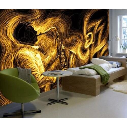Custom size abstract golden saxophone jazz music background wall decoration Murals Living Room Bedroom Home Decor Wall Paper