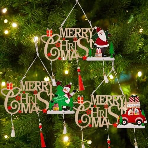 Merry Christmas Decoration Wooden Hollow Tassel Letter Card Christmas Tree Drop Ornaments Pendant Party Home Decor