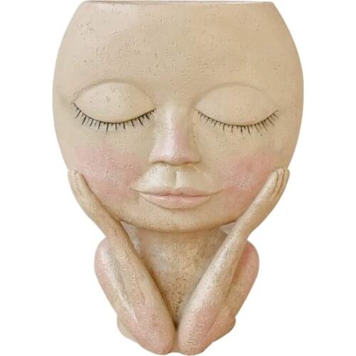 BMBY-Human Face Vase Decoration Doll Resin Flowerpot Figure Sculpture Crafts Storage Container Flower Arrangement Container