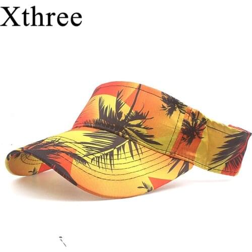 Xthree Summer Women Top Air Cap Flower Printing Sun Visor Cap Outdoor Travel Sun Hat Ladies Sunshade Hat Beach Cap