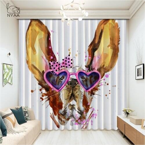 Funny Dog Printing Curtain Room Women Cafe Curtains For Children Bedroom Decoration Curtains With Photo Printing Micro Shading