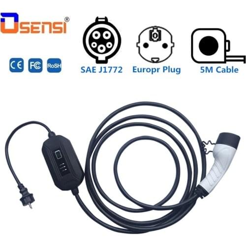 OSENSI SAE J1772 EVSE Input EV Plug 16A Level 2 EV Charger Type 1 EU Plug 5M Cable for Electric Car Charging Mode 2 Plug Stock