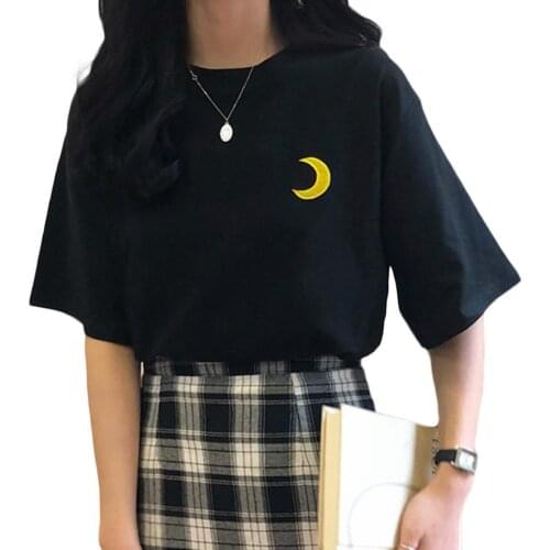 Female Summer Oversize Womens T-shirt Weather Pattern Embroidered Shirts Short Sleeve O Neck Loose Lady Tee Top