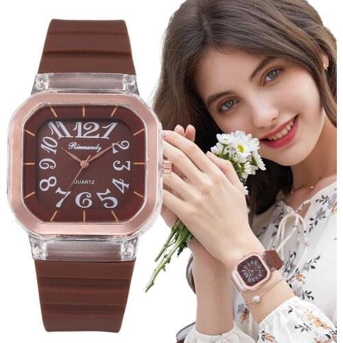 Simple Square Women Watches Fashion 2021 Brand Qualities Ladies Silicone Wristwatches Black Brown Quartz Clock Drop Shipping