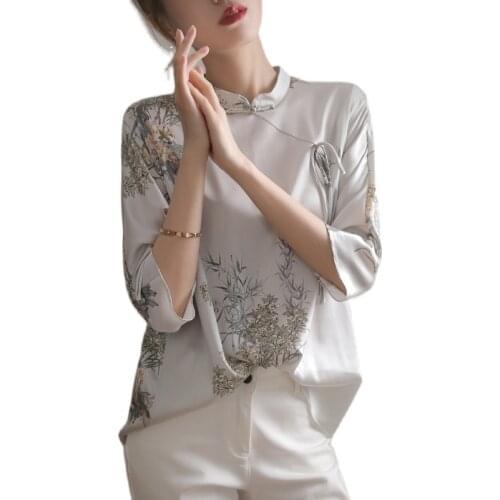 2021 chinese style cheongsam blouse silk satin qipao top tang suit top mandarin collar design elegant traditional hanfu blouse