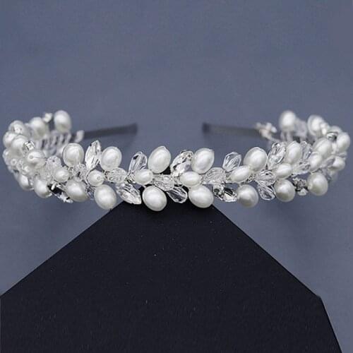 ACRDDK Women Silver Color Headband Handmade Imitation Pearl Crystal Hairband Headdress Bride Wedding Hair Jewelry Accessories SL