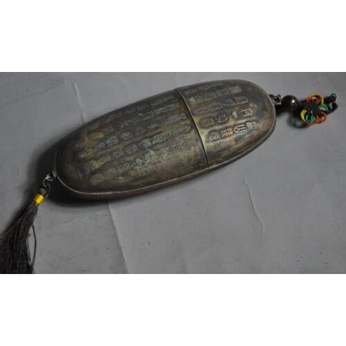 16cm */china puro bronce cobre rojo niño muchacho caligrafía Dios inmortal gafas caso