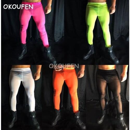 Bar nightclub male singer show pants Sexy Men ds Fluorescent Theme Hollow Tights Costumes