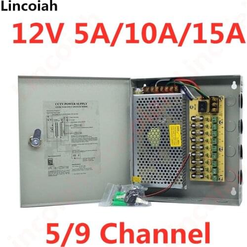 4 9 CH/Channel/Port Power Supply Box Transformer DC 12V 5A 10A 15A 60W 120W 180W Driver For CCTV Security Camera LED Strip Light