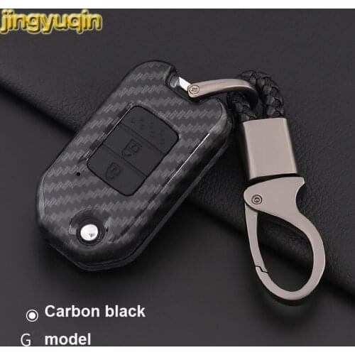 Jingyuqin Remote Car Key Carbon Fiber Silicone Case For Honda Civic City Fit XRV Vezel 2/3 Button Fob ABS Cover