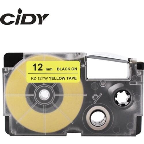 CIDY 100pcs XR-12YW XR 12YW for Casio 12MM Black on YELLOW Ribbon label tape Compatible for EZ-label Printer KL-100 KL1500