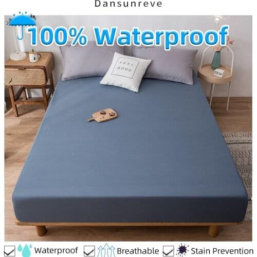 Dansunreve 1pc Waterproof Fitted Sheet Solid Color Antifouling Mattress Cover Bed Linen Single Twin Queen No pillowcase