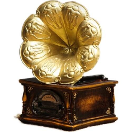Home Decoration Vintage Wrought Iron Record Player Phonograph Model Photography Props Resin Home Accessories Crafts Ornaments