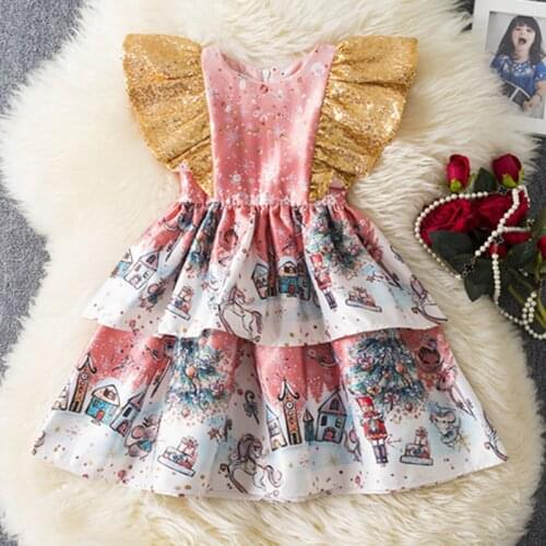 Girls Casual Wear Summer Party Dress For Kids Girl Children Christmas Dress Girl 1-5 Yrs Sequins Bow Clothing Birthday Dresses
