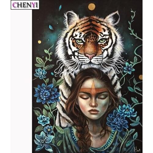 CHENYI DIY Diamond Painting Full Square/Round Tiger and Beauty Hunter Diamond Mosaic Pictures Needlework Cross Stitch Home Decor