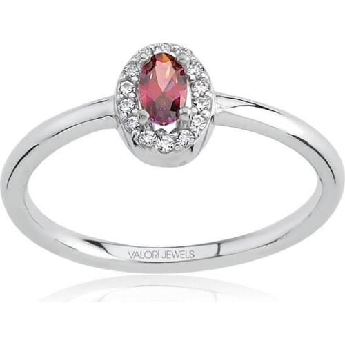 Valori Jewels 0.25 Carat, Zirconia Red And White Oval Gemstone, Rose Gold Plated, Sterling Silver Ring