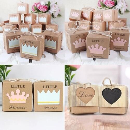 10pc/lot Baby Shower Newborn Baby Candy Box Little Prince Little Princess Crown Candy Boxes Lovely Baby Shower Party Gift Boxes