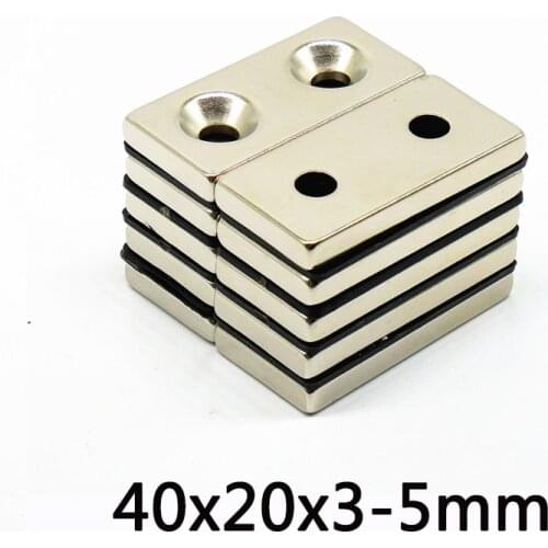 5/10/20/30/50/100/ pcs 40x20x3-5 Block Powerful Magnets double Holes 4mm Countersunk Neodymium Magnet 40x20x3-5mm NdFeB Magneti
