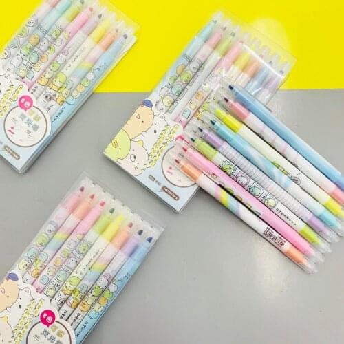 8 pcs/pack Funny Sumikko Pale Color Gurashi Highlighter Fluorescent Erasable Pen Art Markers Gift Stationery Escolar Papelaria