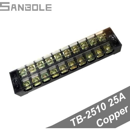 Copper Terminal Block TB-2510 Connector Plate 10 Positions 25A Fixed Type Barrier Strip Universal Plug-in clamp (5PCS)