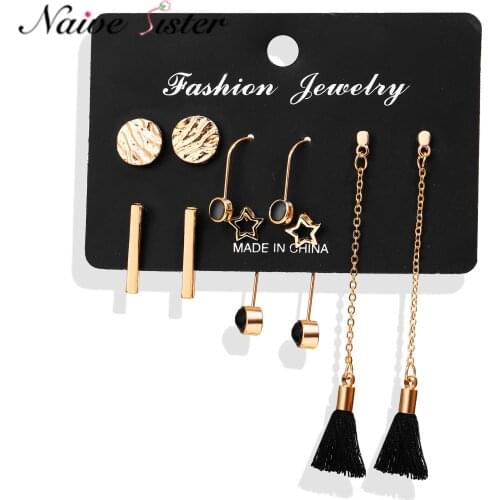 Cute Geometric Long Drop Earring set for Girl Women Ladies Tassel Dangle Earings Bohemian Boho Jewelry Star Round Shape Fashion