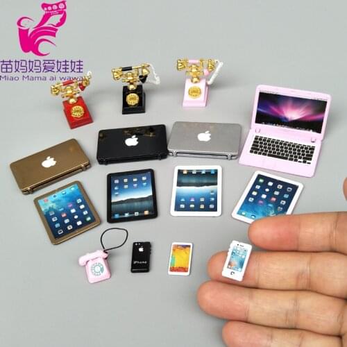 Mini Phone Mobile Laptop for 1/12 1/8 Bjd Doll Barbie Blythe Licca Doll Charm Phone Notebook for Doll House Diy Accessories