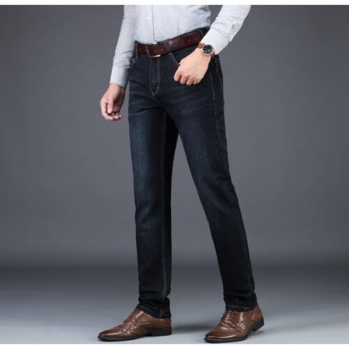 TFETTERS Autumn Winter Men Clothing 2021 New Cotton Soft Thick Smart Casual Jeans Pants Solid Color Business Baggy Jeans for Men