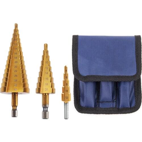 3pcs 4-12/20/32mm HSS Straight Groove Step Drill Bit Titanium Coated Wood Metal Hole Cutter Core Drill Bit Set Russian warehouse