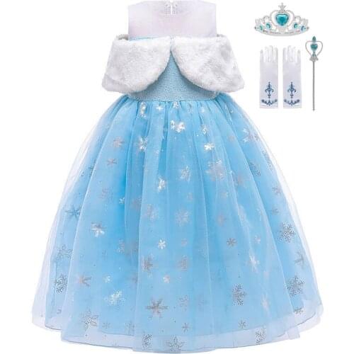 New Elsa Dress For Girls Sequins Princess Party Cosplay Costume Snow Queen 2 Elsa Party Dress Christmas Birthday Gift Clothing