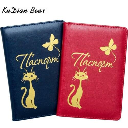 KUDIAN BEAR Cute Cat Passport Cover Wallet Travel Women Passport Holder Credit Card Holder Ticket Case Organizer Bag BIY047 PM49