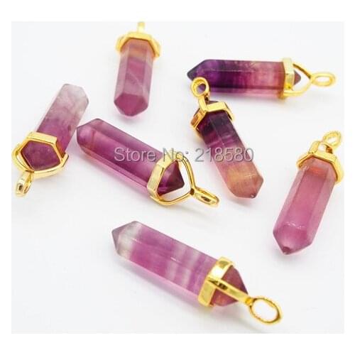 P15042311 Purple Fluorite Double Terminated Pendant Gold Electroplated Bail Pencil Point Pendant Silver or Gold Bail