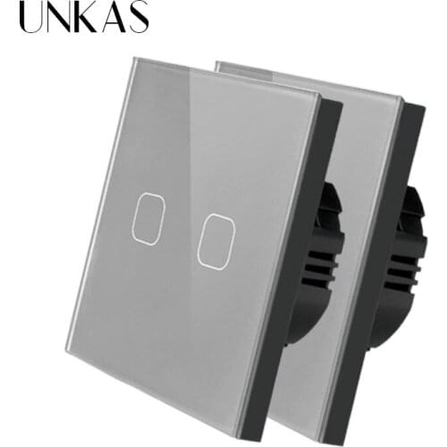 UNKAS Crystal Glass Panel EU standard Touch Switch 1/2 Gang 1Way Light Wall Touch Screen Switch Touch Switch, 2 pcs