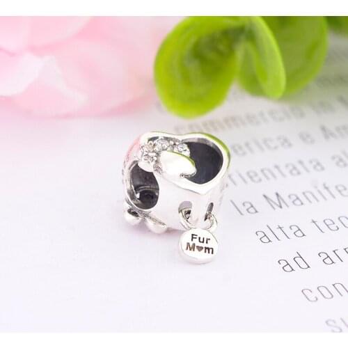 Fit Original Pan Charm Bracelet Authentic 925 Silver Fur Mum Dog PAW Print Zirconia Love Heart Bead Making Berloque 2020 NEW