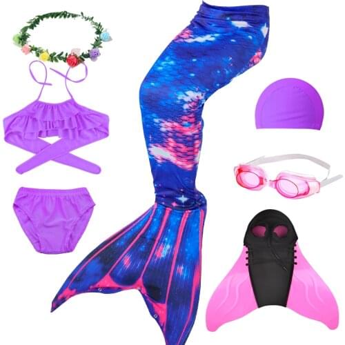 Holiday Summer NEW Arrival Purple Mermaid Tail Swimsuit With Fin For Kids Girls Party Dress Costume Bathing Suits