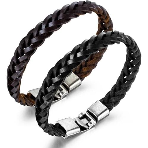 Simple Black/Brown Braided Leather Bracelet Bangle For Men Woman Classic Wristband Cuff Hand Jewelry Gift Dropshipping