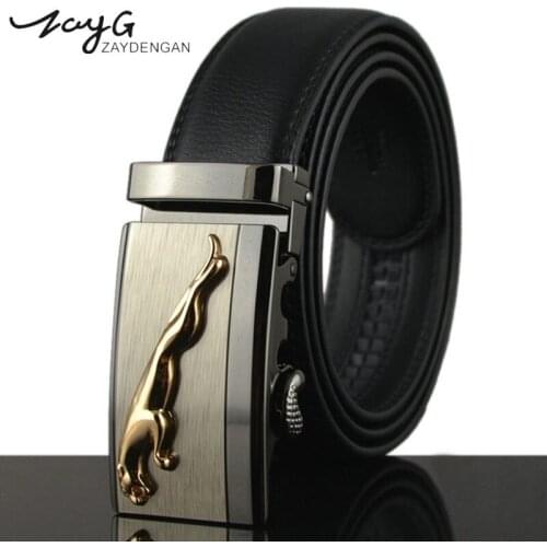 ZAYG Mens Luxury Leopard Belt Fashion Genuine Leather Mens black Belts for Men High Quality Metal Automatic Buckles Strap Men